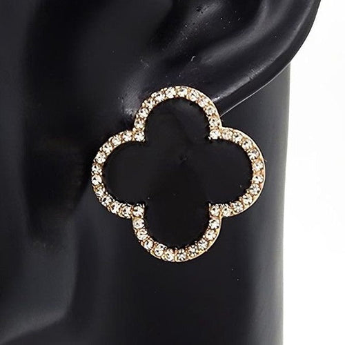 Clover Bling Outline Rhinestone Stud Earrings