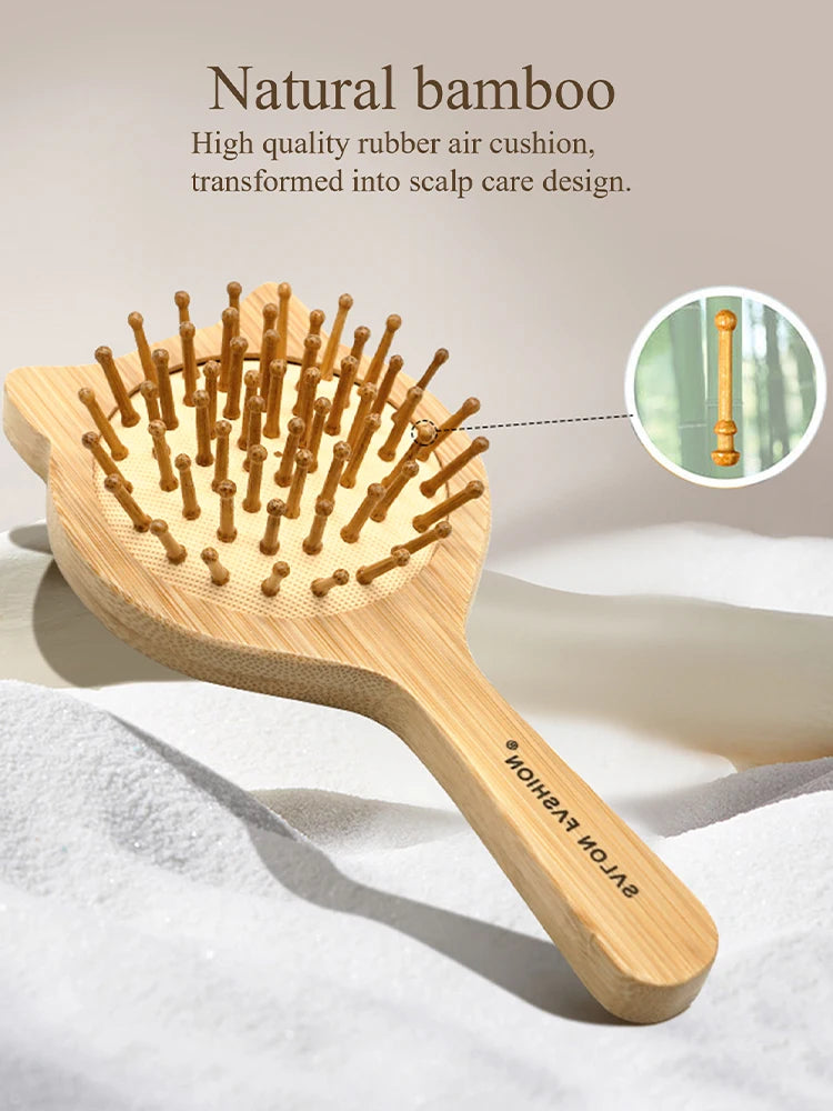 Eco Bamboo Hair Brush Nature Wooden Anti-Static Detangle Brush Hair