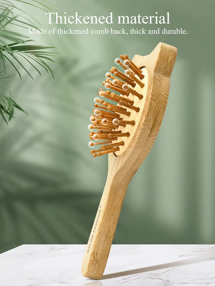 Eco Bamboo Hair Brush Nature Wooden Anti-Static Detangle Brush Hair