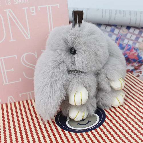 Cute Pluff Bunny Keychain Women Fur Pom Pom Angel Rabbit Key Ring Hare