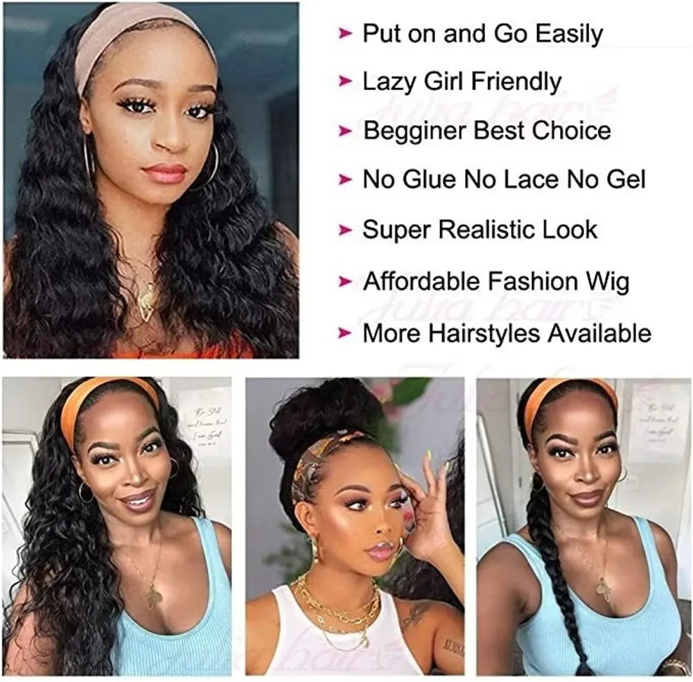 Human Hair Headband Wig Kinky Curly Full Machine Made Brazilian Remy