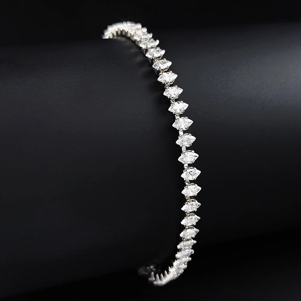 2024 New Marquise Oval Square Cut Luxury Silver Color on Hand Tennis