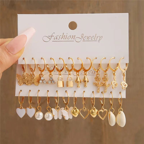 Fashion Geometric Hoop Earrings Set for Women Vintage Bohemian Pearl