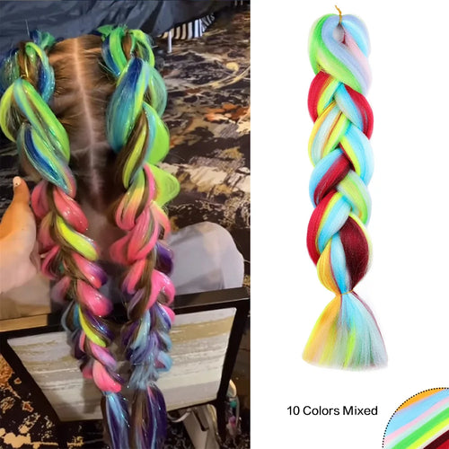 Jumbo Braiding Hair Rainbow Colors Extensions Fiber Mix Four Silky
