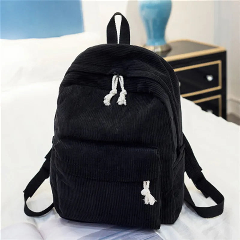 Corduroy Women Schoolbag Backpack Training Anti-theft Shoulder Bag For