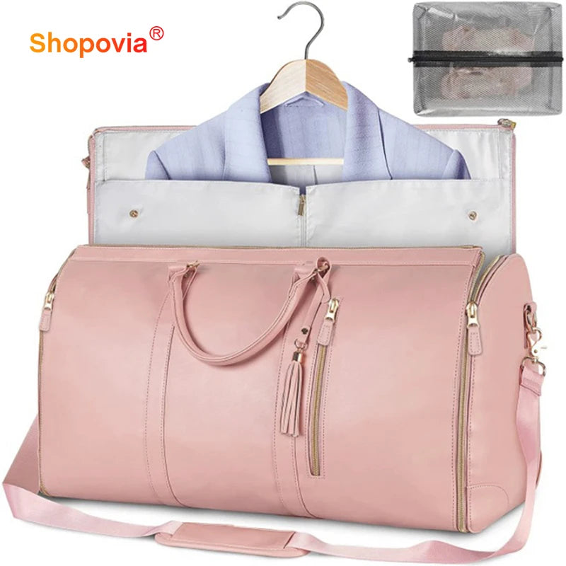 2024 Fashion Large PU Folding Suit Storage Bag Women High Capacity