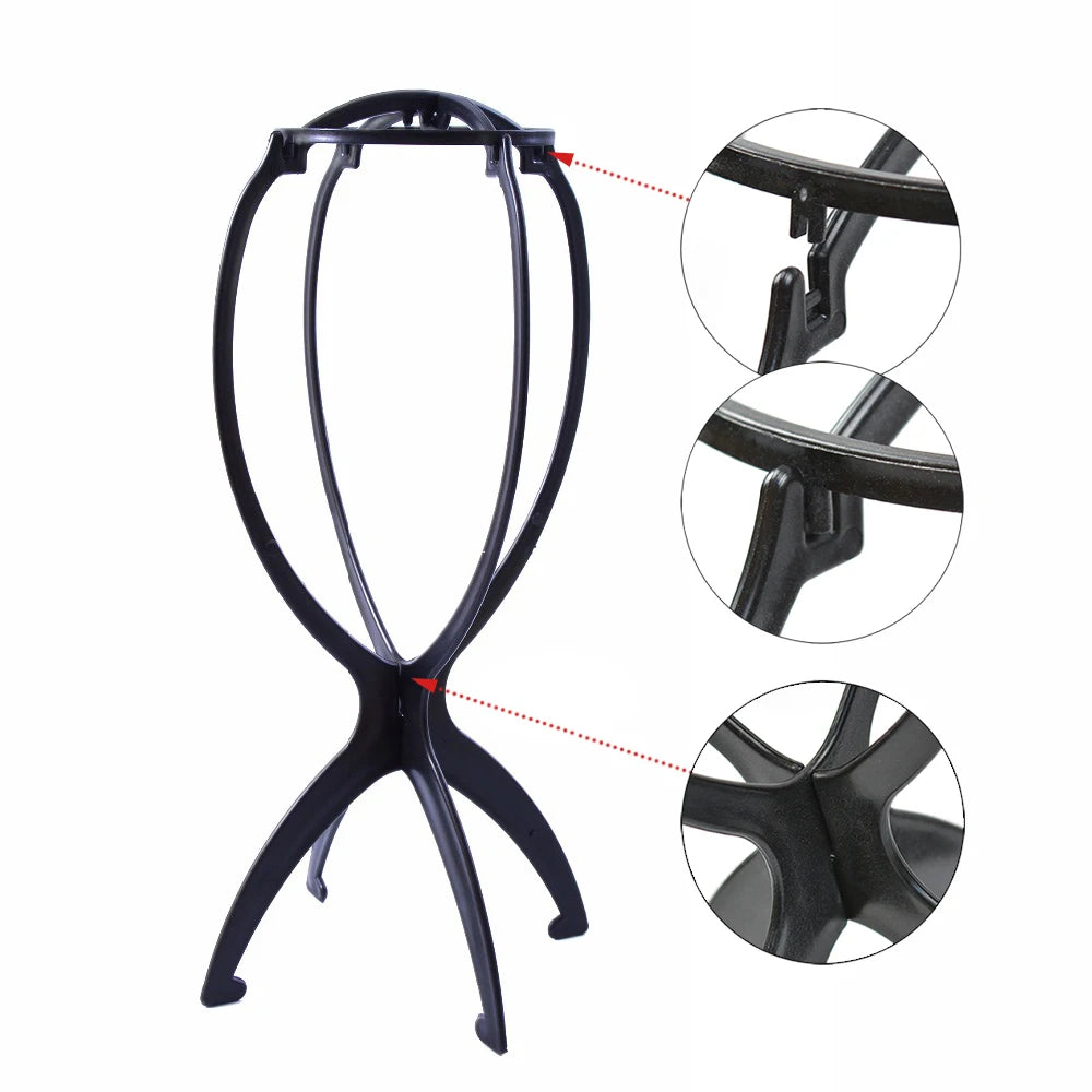 Nunify Plastic Wig Stand Portable Wig Head Stand Black Pink Wig Hang