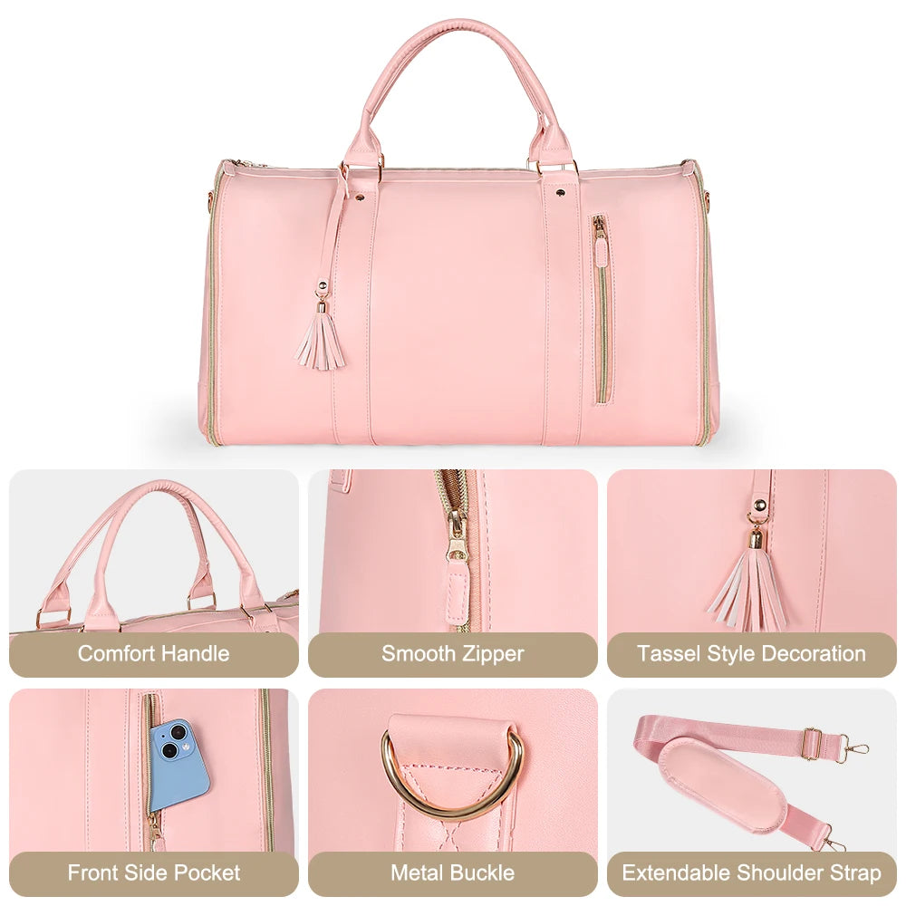 2024 Fashion Large PU Folding Suit Storage Bag Women High Capacity