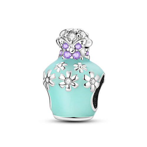 S925 Silver Color Butterfly Daisy Rose Crown Perfume Charms Beads Fit