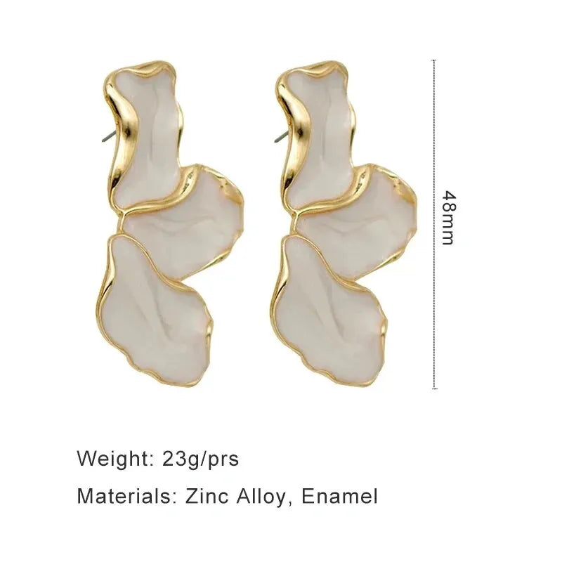 Metal Flower Cream Epoxy Earring Stud Women Fashion Gold Color Plating