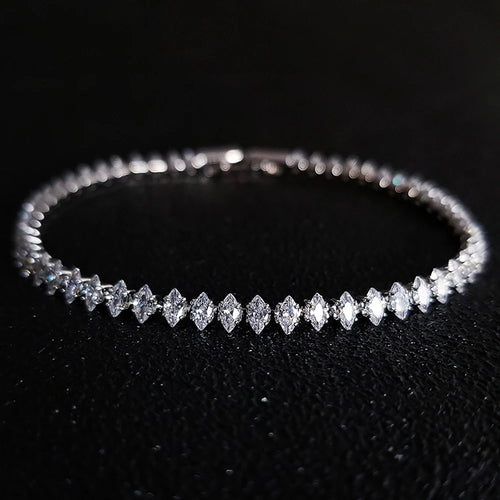 2024 New Marquise Oval Square Cut Luxury Silver Color on Hand Tennis