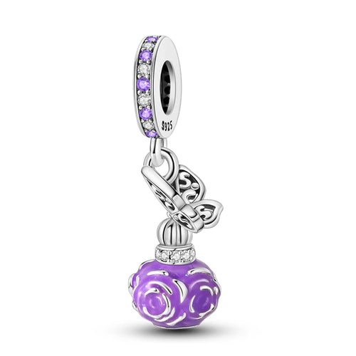 S925 Silver Color Butterfly Daisy Rose Crown Perfume Charms Beads Fit
