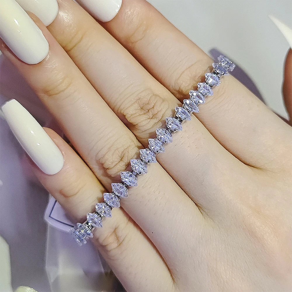 2024 New Marquise Oval Square Cut Luxury Silver Color on Hand Tennis