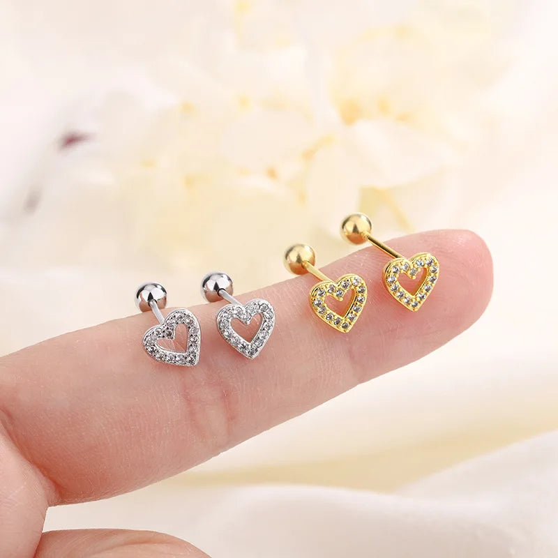 New Fashion Heart Stud Earrings for Women Hypoallergenic Screw