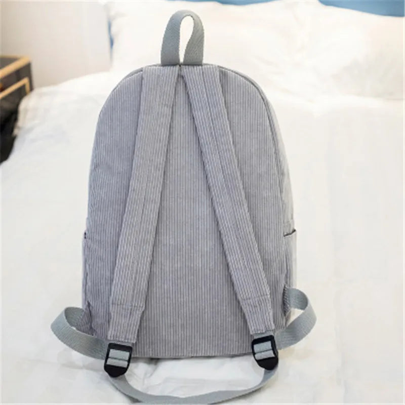 Corduroy Women Schoolbag Backpack Training Anti-theft Shoulder Bag For