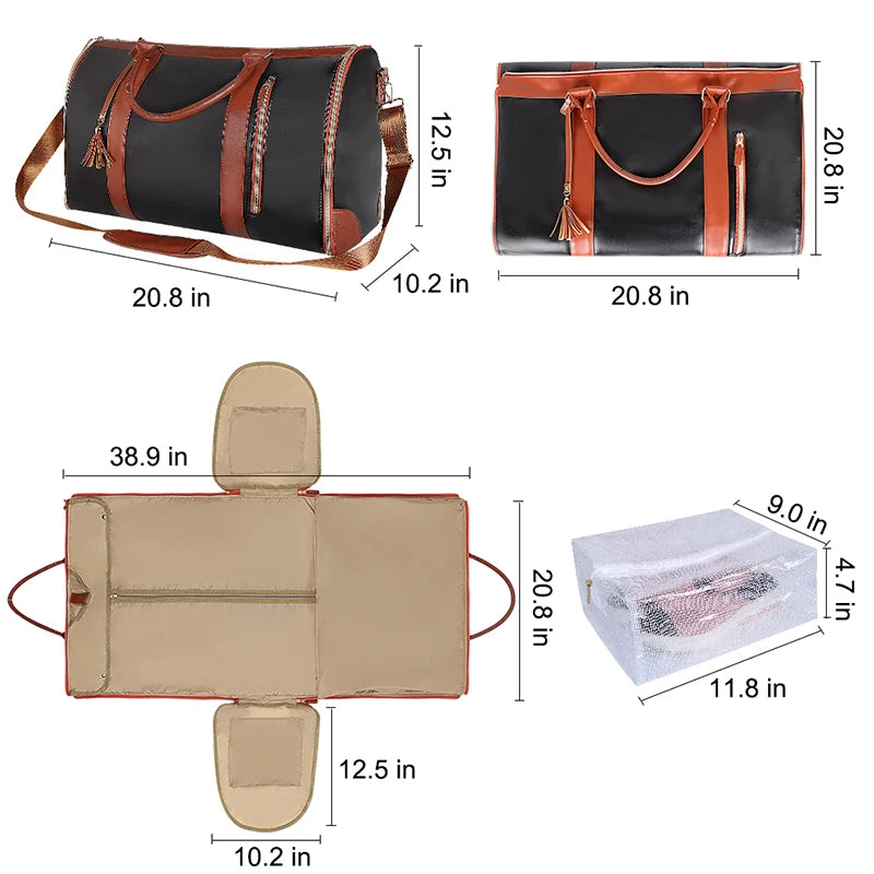 2024 Fashion Large PU Folding Suit Storage Bag Women High Capacity