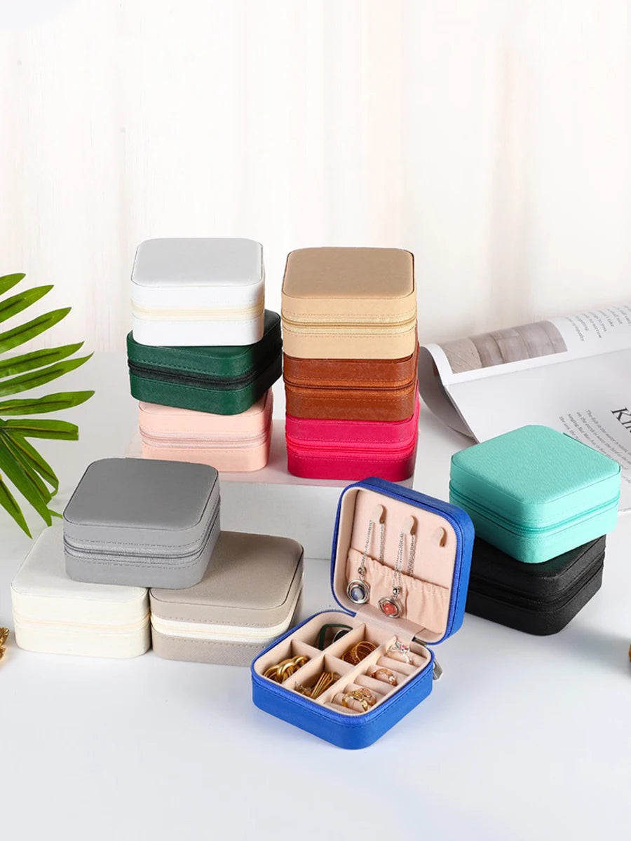PU Leather Jewelry Mini Storage Box Travel Home Bracelet Earrings