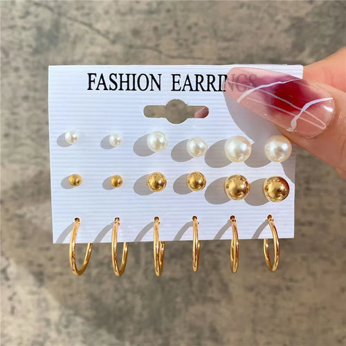 Fashion Geometric Hoop Earrings Set for Women Vintage Bohemian Pearl