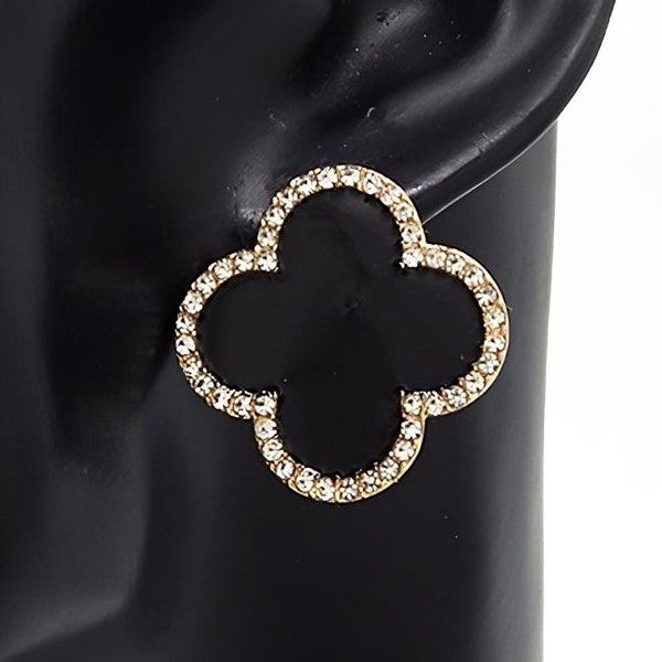Clover Bling Outline Rhinestone Stud Earrings