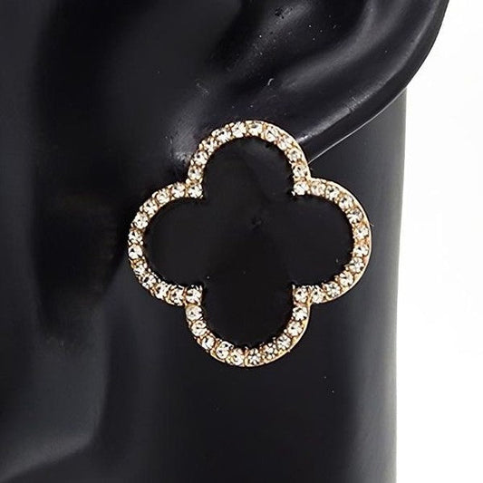 Clover Bling Outline Rhinestone Stud Earrings