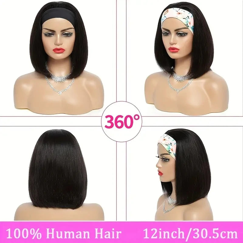 Aircabin Straight Bob Headband Wig 100% Human Hair Short Hairband Wigs