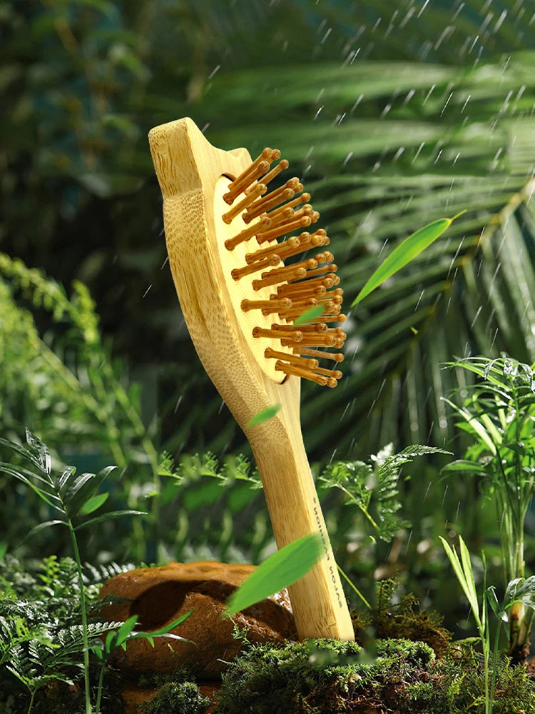 Eco Bamboo Hair Brush Nature Wooden Anti-Static Detangle Brush Hair