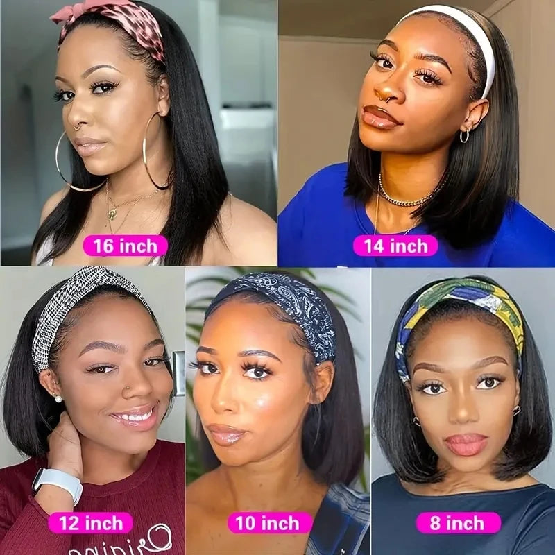 Aircabin Straight Bob Headband Wig 100% Human Hair Short Hairband Wigs