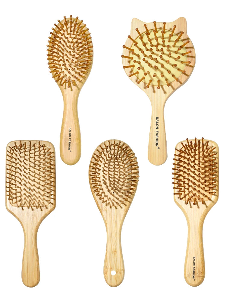 Eco Bamboo Hair Brush Nature Wooden Anti-Static Detangle Brush Hair