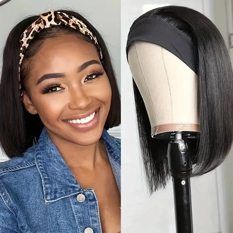 Aircabin Straight Bob Headband Wig 100% Human Hair Short Hairband Wigs