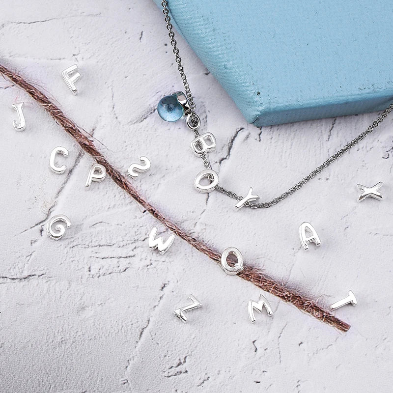 1PCS 925 Sterling Silver Letter Beads Silver Charms A-Z DIY Loose