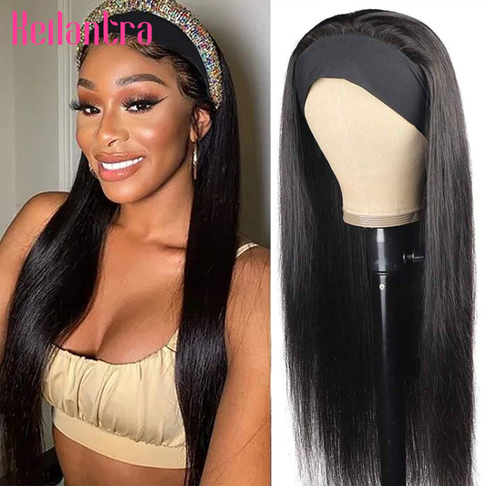 Headband Wig Human Hair Bone Straight Glueless Full Machine Made