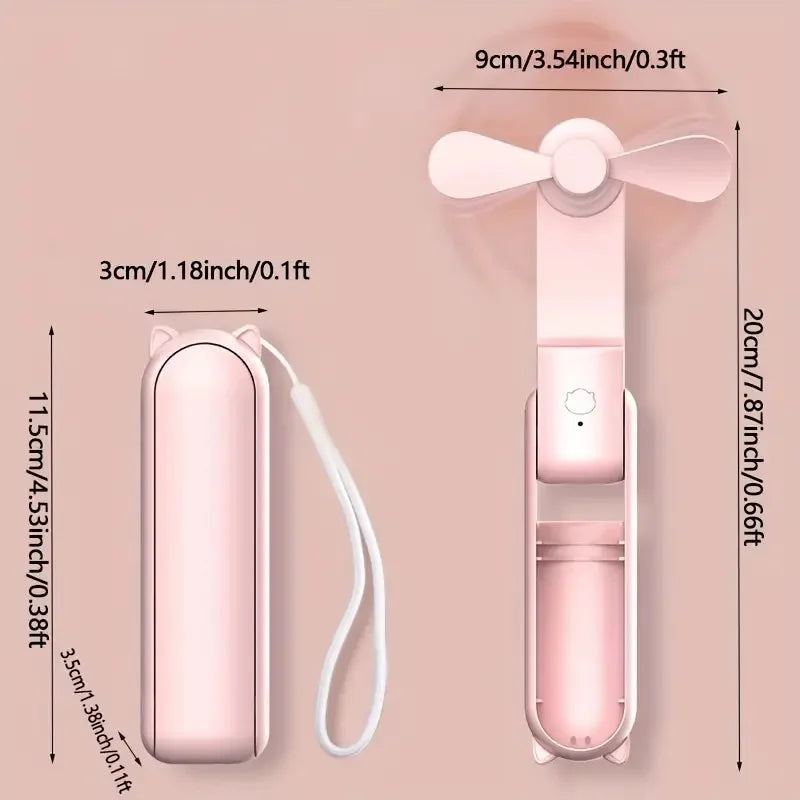 Portable Mini Fan, USB Rechargeable, 3-speed Adjustable, Foldable