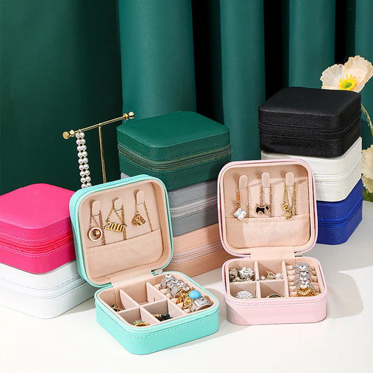 PU Leather Jewelry Mini Storage Box Travel Home Bracelet Earrings