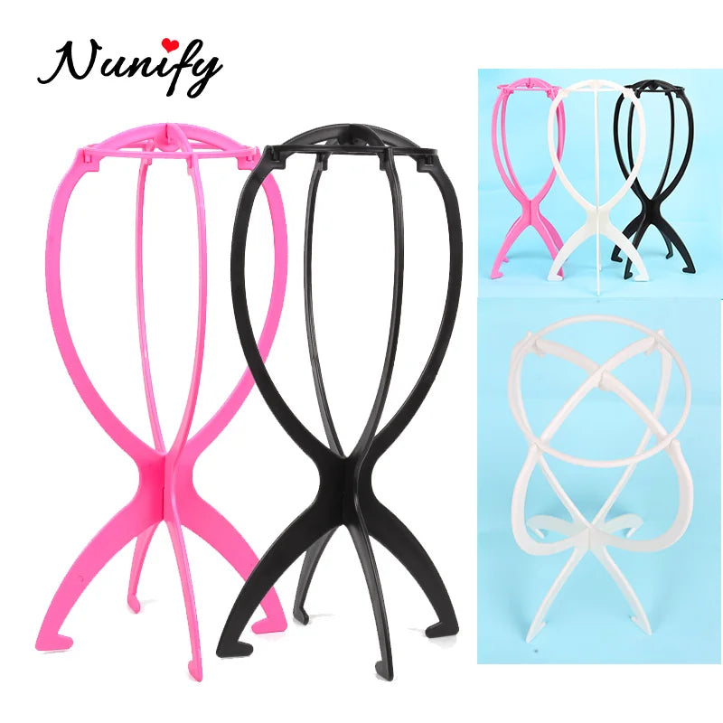 Nunify Plastic Wig Stand Portable Wig Head Stand Black Pink Wig Hang