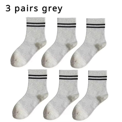 3 Pairs of Striped Cotton Socks Sweat Wicking Breathable Comfortable