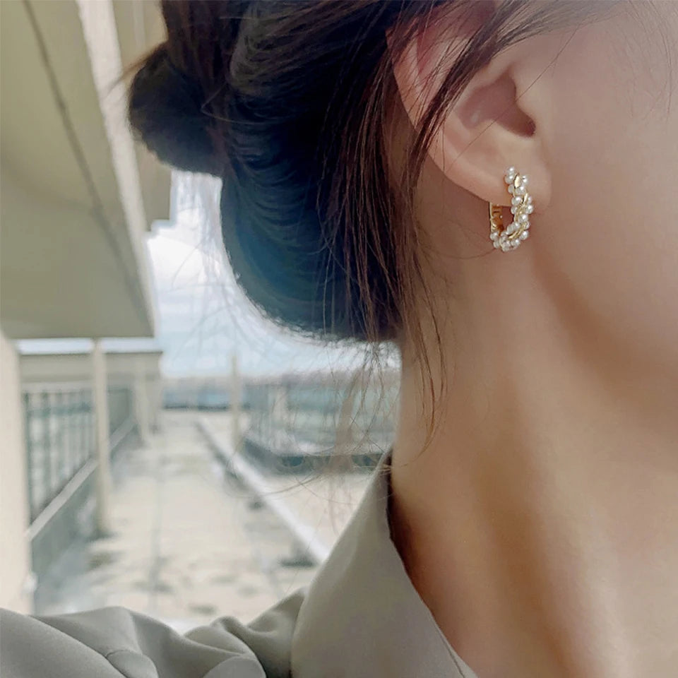 ZAKOL French Imitation Pearl Hoop Earring Small Round Circel Earrings