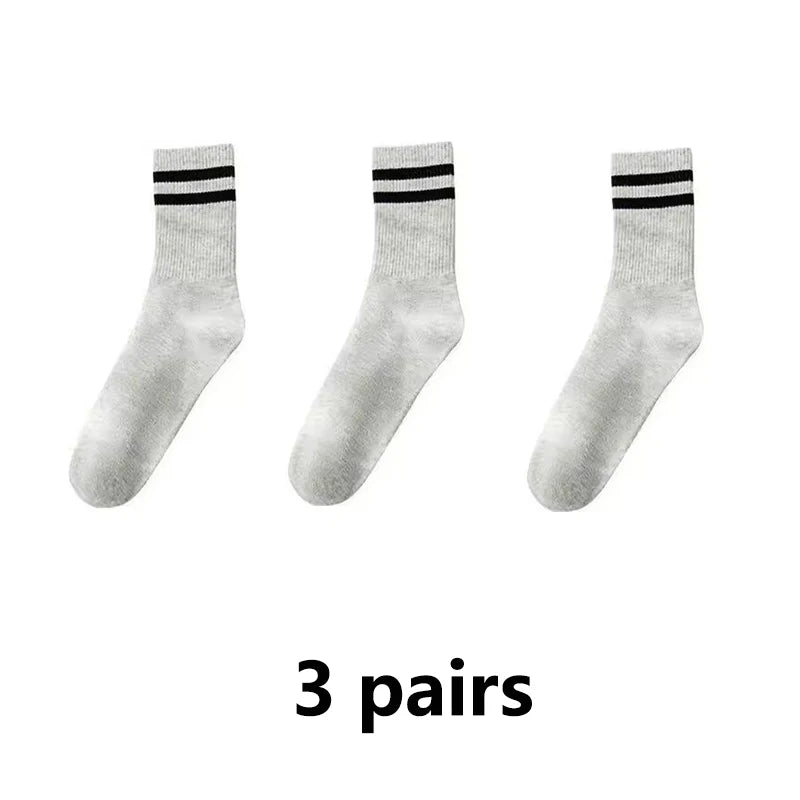 3 Pairs of Striped Cotton Socks Sweat Wicking Breathable Comfortable