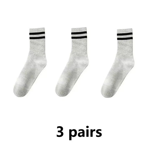 3 Pairs of Striped Cotton Socks Sweat Wicking Breathable Comfortable