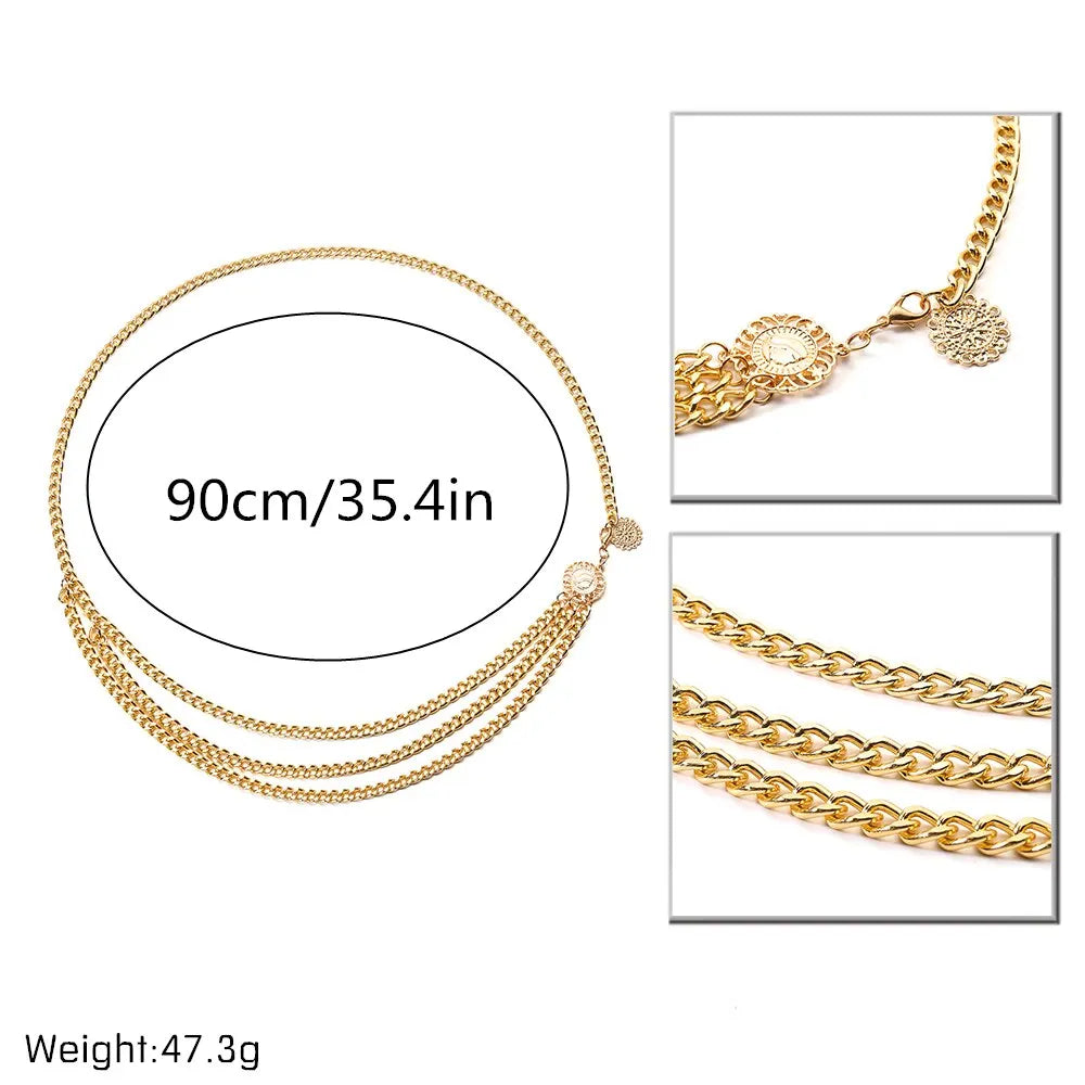 Boho Sexy Sunflower Queen Head Coin Tassel Pendant Waist Belly Belt
