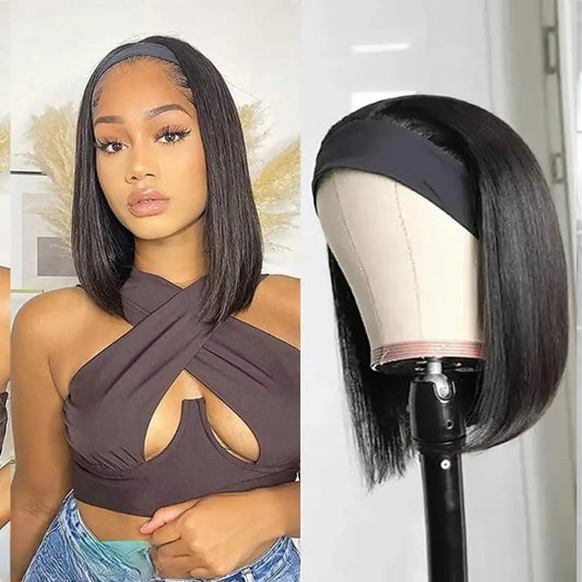 Aircabin Straight Bob Headband Wig 100% Human Hair Short Hairband Wigs