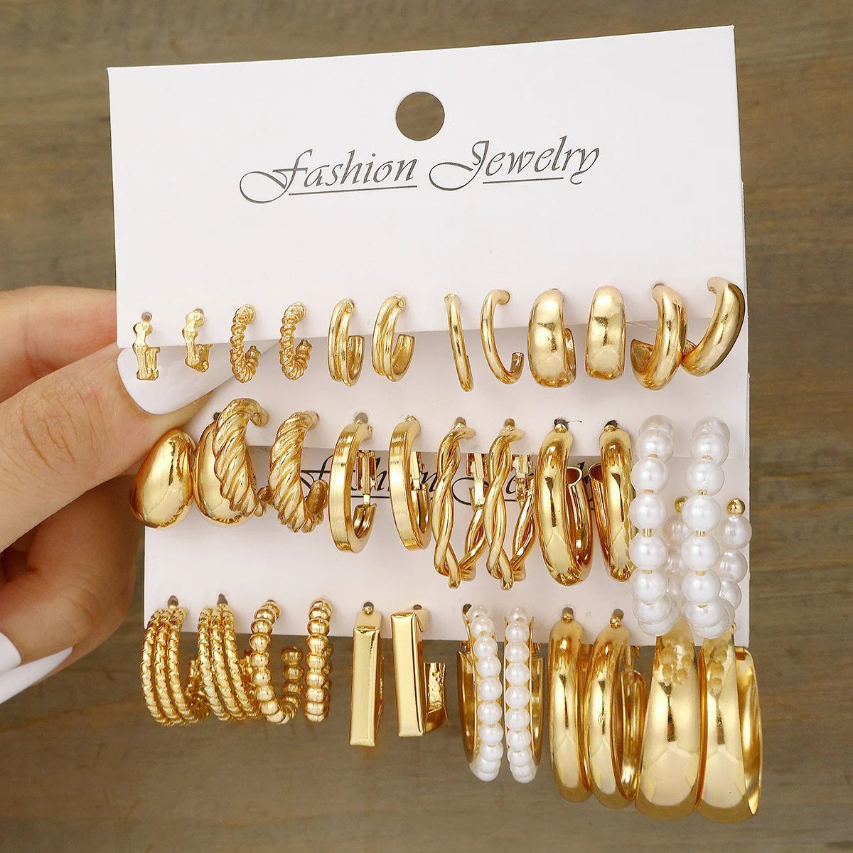 Fashion Geometric Hoop Earrings Set for Women Vintage Bohemian Pearl