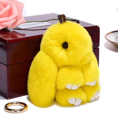 Cute Pluff Bunny Keychain Women Fur Pom Pom Angel Rabbit Key Ring Hare