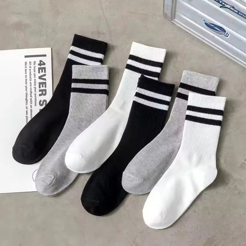 3 Pairs of Striped Cotton Socks Sweat Wicking Breathable Comfortable