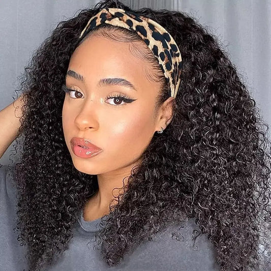 Human Hair Headband Wig Kinky Curly Full Machine Made Brazilian Remy