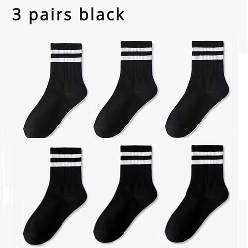 3 Pairs of Striped Cotton Socks Sweat Wicking Breathable Comfortable