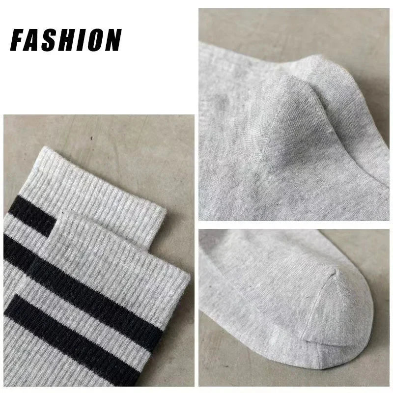 3 Pairs of Striped Cotton Socks Sweat Wicking Breathable Comfortable