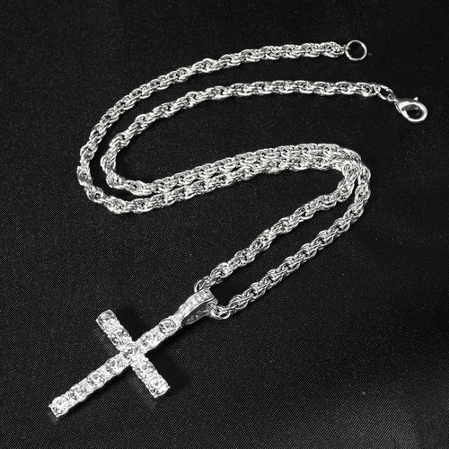 Hip Hop Iced Out Cross Pendant Necklace Strap 4mm Zircon Tennis Chain