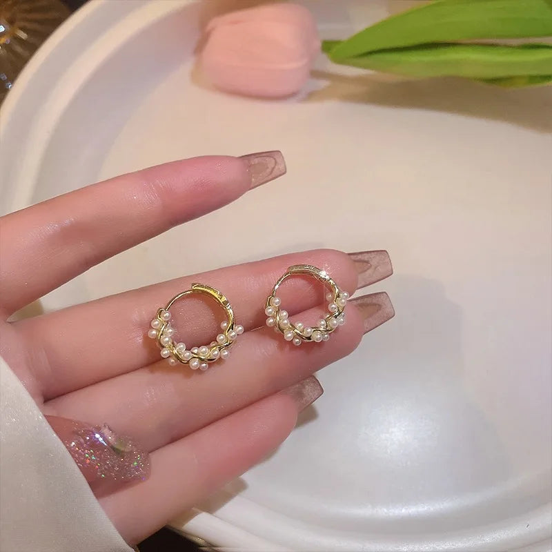 ZAKOL French Imitation Pearl Hoop Earring Small Round Circel Earrings