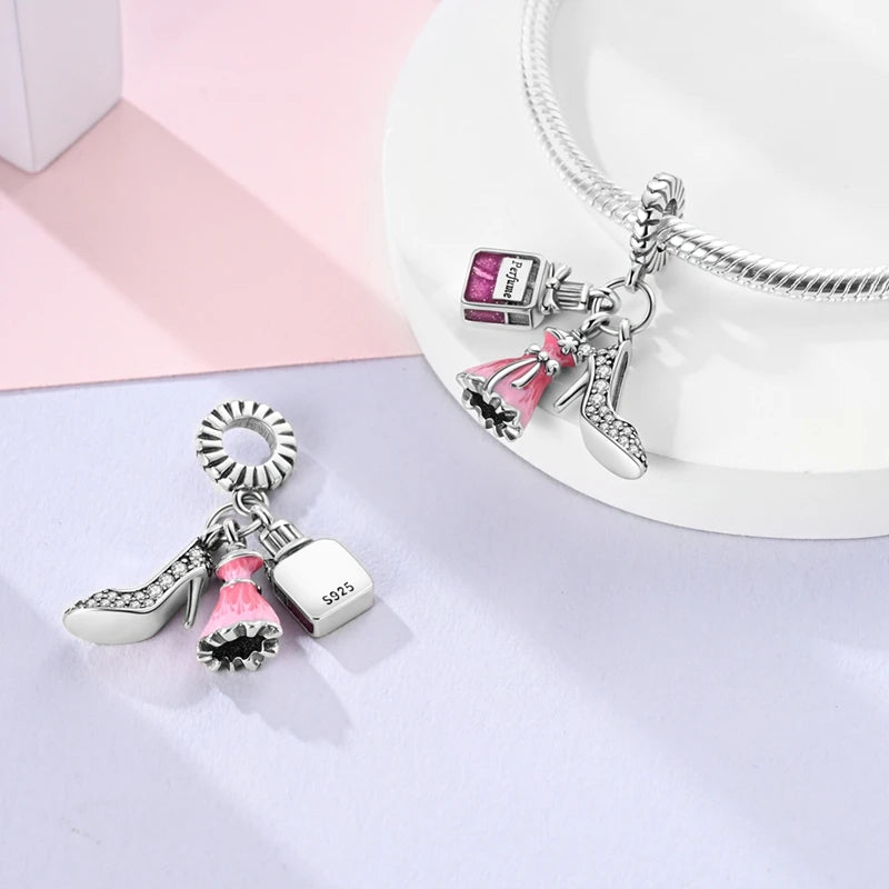 S925 Silver Color Butterfly Daisy Rose Crown Perfume Charms Beads Fit
