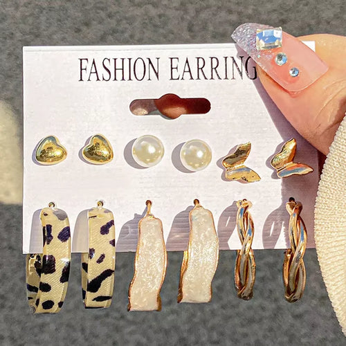 Fashion Geometric Hoop Earrings Set for Women Vintage Bohemian Pearl